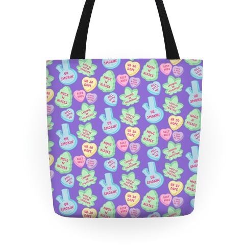 Weed Candy Hearts Pattern Tote