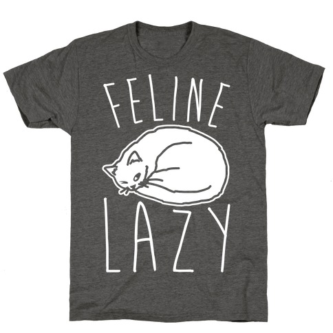 Feline Lazy White Print T-Shirt