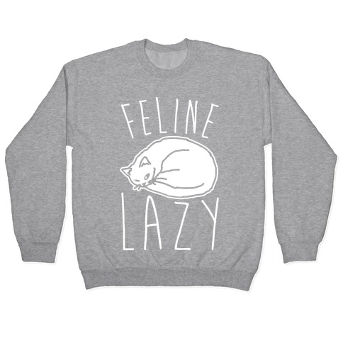 Feline Lazy White Print Pullover