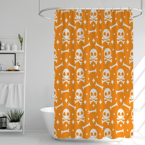Cute Skull N' Bones Pattern (Orange) Shower Curtain