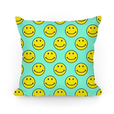 Teal Smiley Face Pattern Pillow