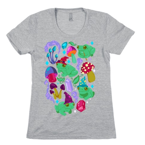 Magical Mushroom Frogs Pattern Womens T-Shirt