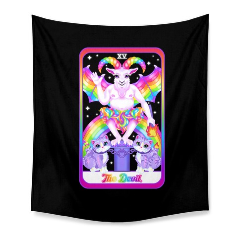 90s Neon Rainbow The Devil Tarot Tapestry