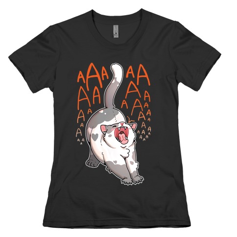 Screaming Yawning Cat Womens T-Shirt