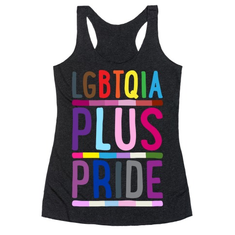 LGBTQIA Plus Pride White Print Racerback Tank Top