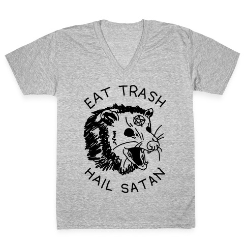 Eat Trash Hail Satan Possum V-Neck Tee Shirt