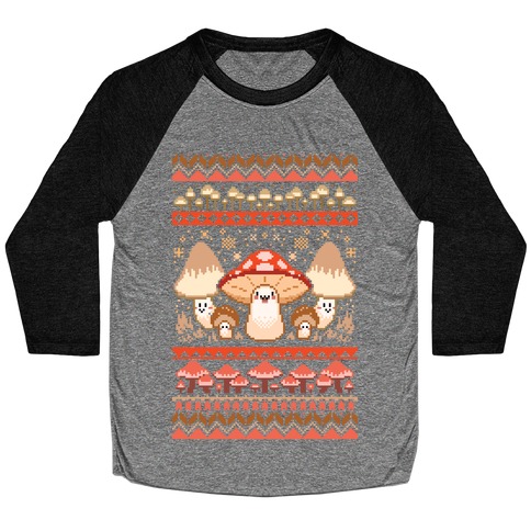 Mushroom Ugly Christmas Sweater Baseball Tee
