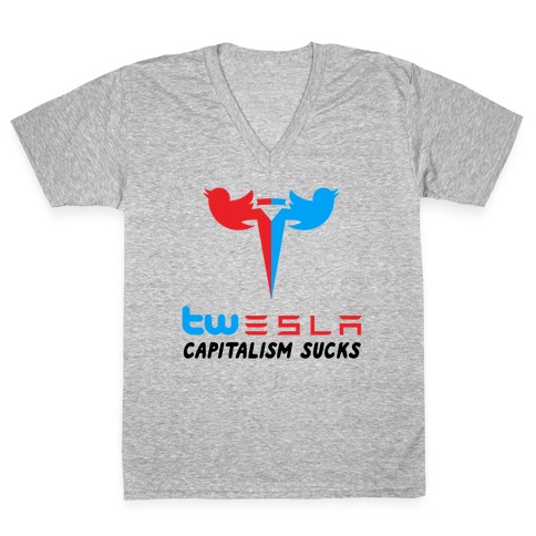 Twesla Capitalism Sucks V-Neck Tee Shirt