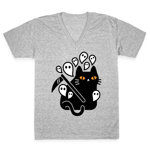 Nine Lives Reaper Cat V-Neck Tee Shirt