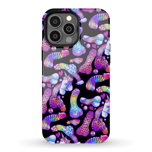 90s Neon Rainbow Penis Pattern Black Phone Case