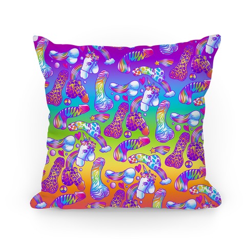 90s Neon Rainbow Penis Pattern Pillow