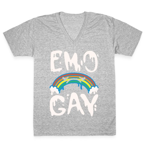 Emo Gay White Print V-Neck Tee Shirt