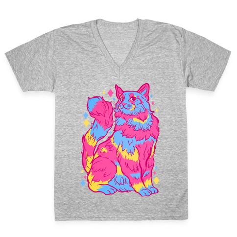 Pansexual Pride Cat V-Neck Tee Shirt