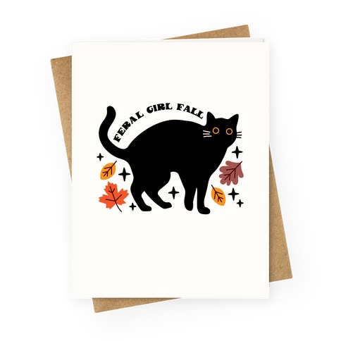 Feral Girl Fall Black Cat Greeting Card