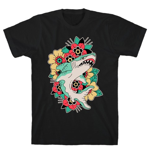 Floral Shark Traditional Tattoo T-Shirt