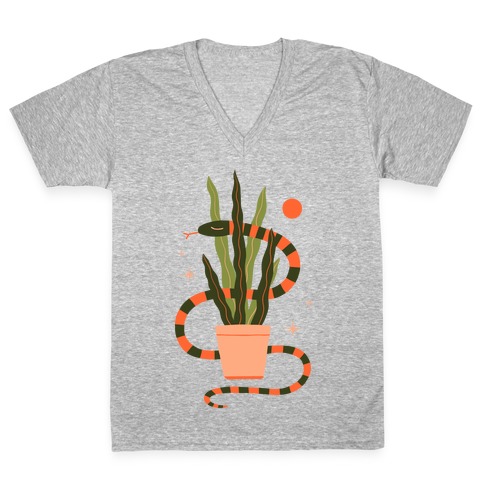 Snake in a Snake Plant V-Neck Tee Shirt