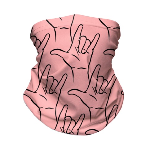 Love Hand Sign Pattern Pink Neck Gaiter