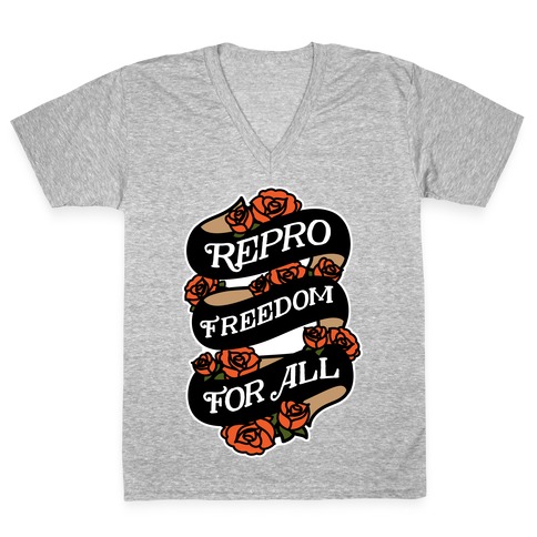 Repro Freedom For All Roses and Ribbon V-Neck Tee Shirt