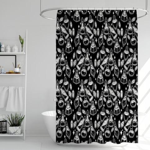 White On Black Potions Pattern Shower Curtain