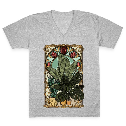 Art Nouveau House Plants V-Neck Tee Shirt