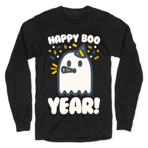 Happy Boo Year White Print Long Sleeve T-Shirt