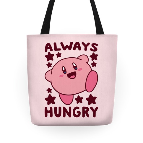 https://images.lookhuman.com/render/standard/qBNC1FJwIXOGhj0c7y7cWpWeDrWY8Wu5/tote13in-whi-one_size-t-always-hungry-kirby.jpg