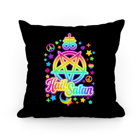 90s Neon Rainbow Hail Satan Pillow