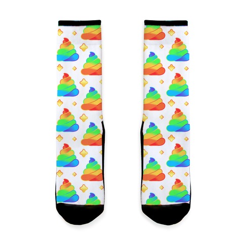 Rainbow Poop Pattern (White Background) Sock