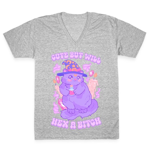 Cute But Will Hex a Bitch Cat V-Neck Tee Shirt