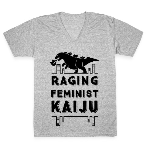 Raging Feminist Kaiju V-Neck Tee Shirt