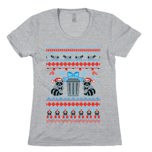 Raccoon Ugly Christmas Sweater Womens T-Shirt