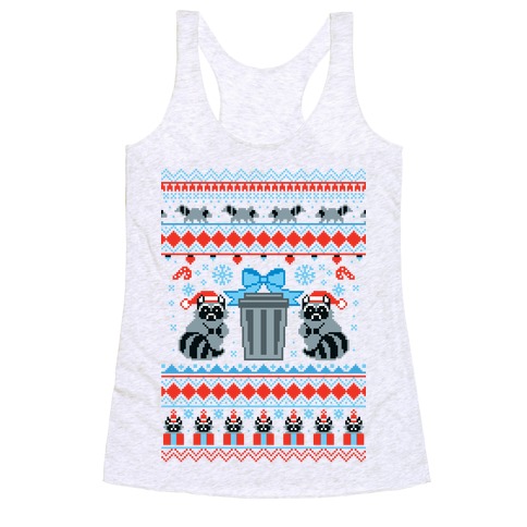 Raccoon Ugly Christmas Sweater Racerback Tank Top