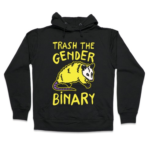 Trash The Gender Binary Possum White Print Hooded Sweatshirt