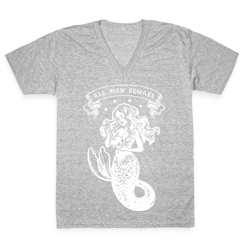All Men Beware Vintage Mermaid V-Neck Tee Shirt