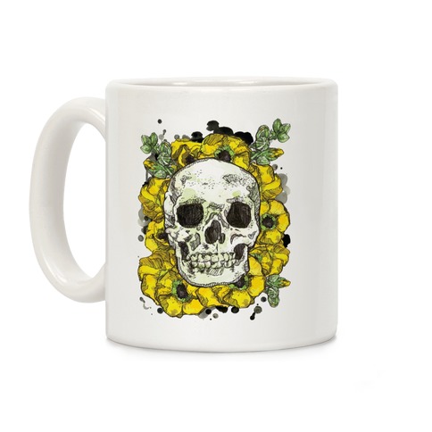 Skull on a Bed of Poppies Yellow Coffee Mug
