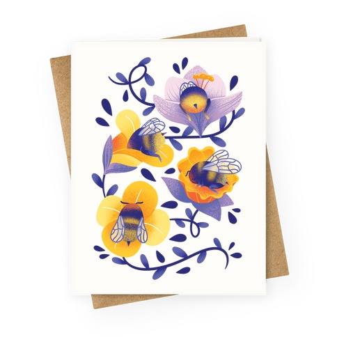 Sleepy Bumble Bee Butts Floral Greeting Card