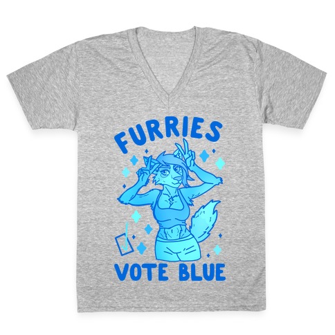 Furries Vote Blue V-Neck Tee Shirt