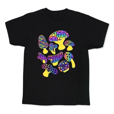 Psychedelic 90s Rainbow Animal Print Mushrooms Kids T-Shirt