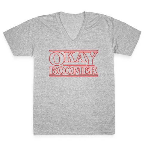 Okay Boomer Stranger Font Parody V-Neck Tee Shirt