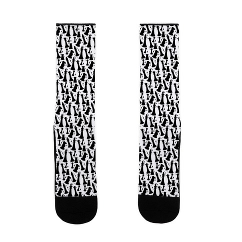 Black and White Chess Pieces Pattern Sock