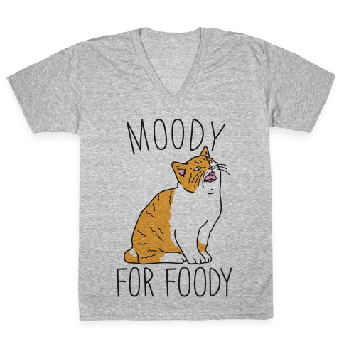 Moody For Foody Cat V-Neck Tee Shirt