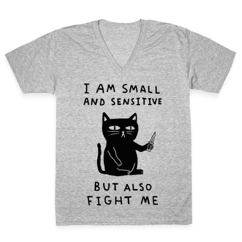 I Am Small And Sensitive But Also Fight Me Cat V-Neck Tee Shirt