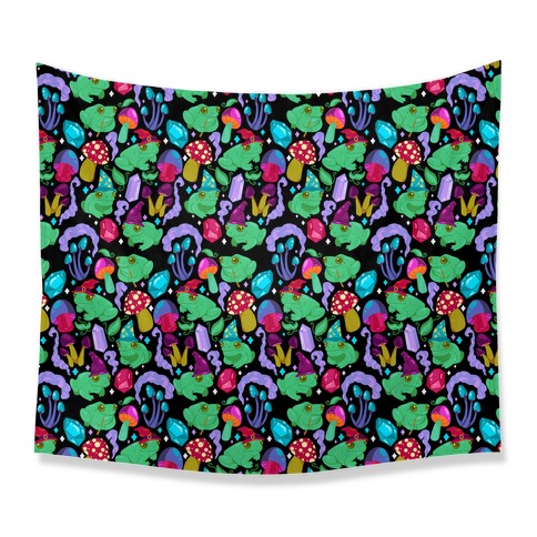 Magical Mushroom Frogs Pattern Tapestry