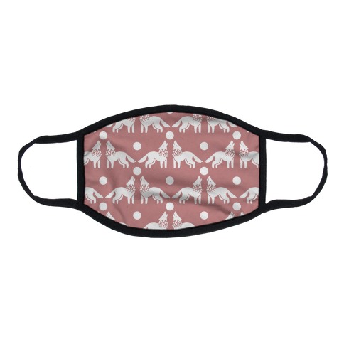 Wolves Howling at Moon Boho Pattern Dusty Pink Flat Face Mask
