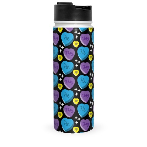 He/They Candy Hearts Pattern Travel Mug