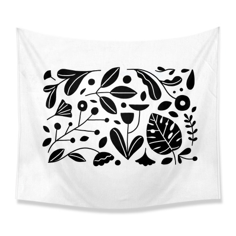 Black and White Plant Pattern Tapestry