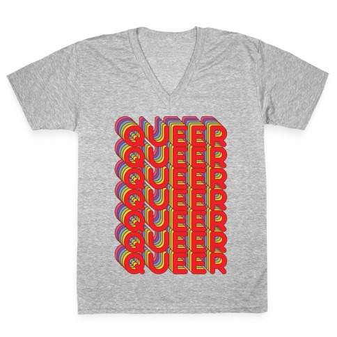 Queer Retro Rainbow V-Neck Tee Shirt