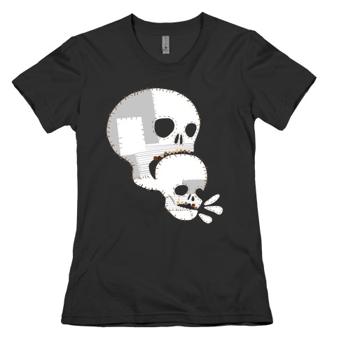 Stitched Skull Eating Another Skull Womens T-Shirt