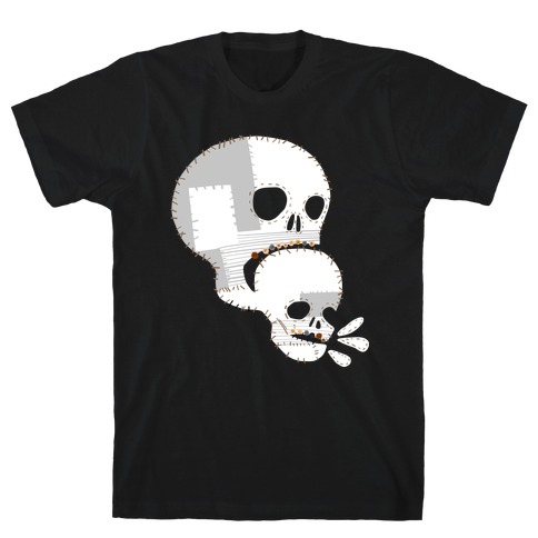 Stitched Skull Eating Another Skull  T-Shirt