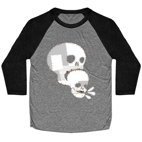 Stitched Skull Eating Another Skull Baseball Tee